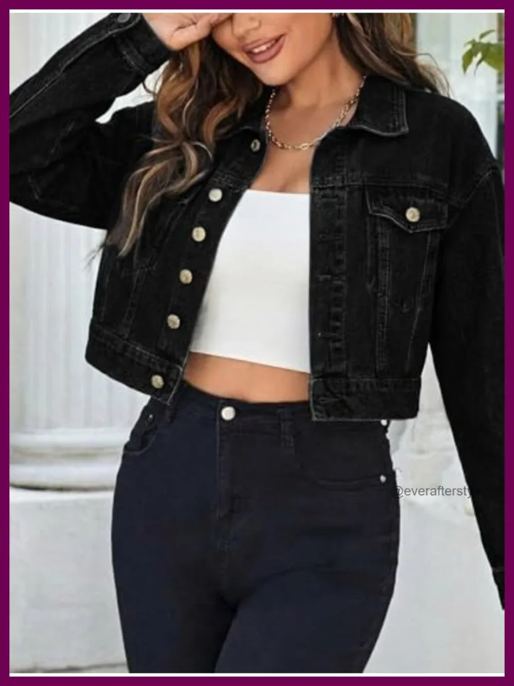 Cropped Denim Jacket Long Sleeve Button Front Oversized Y2K Retro Workwear